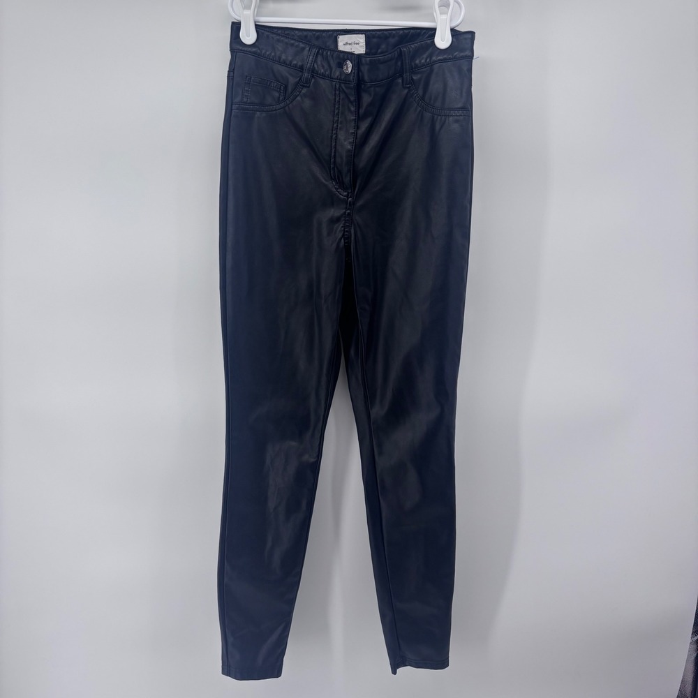Aritzia Wilfred Free Vegan Leather Pants Black Skinny High Waist Size 2 (24x28)